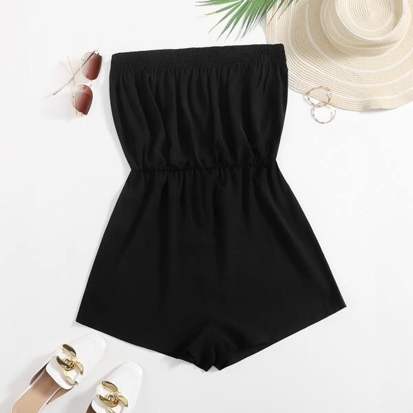 

Plus Solid Tube Romper, Black