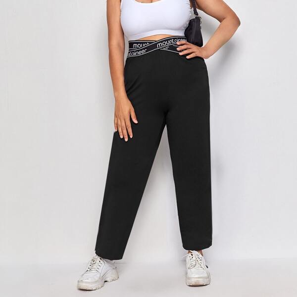 

Plus Letter High Waisted Tapered Pants, Black