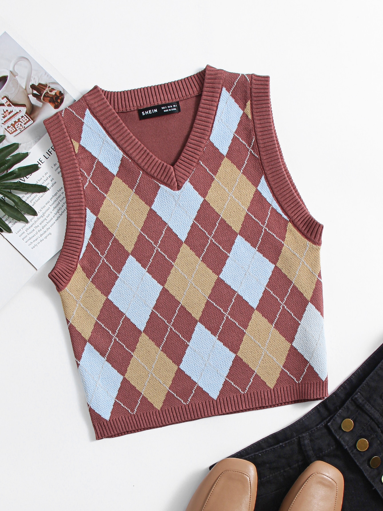 Argyle Pattern Sweater Vest | SHEIN EUR