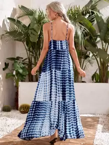 SHEIN VCAY Ruffle Hem Tie Dye Cami Dress - Blue and White - View 2
