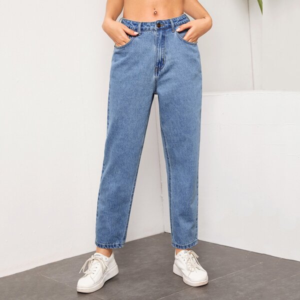 

Bleach Wash High-Rise Mom Jeans, Medium wash