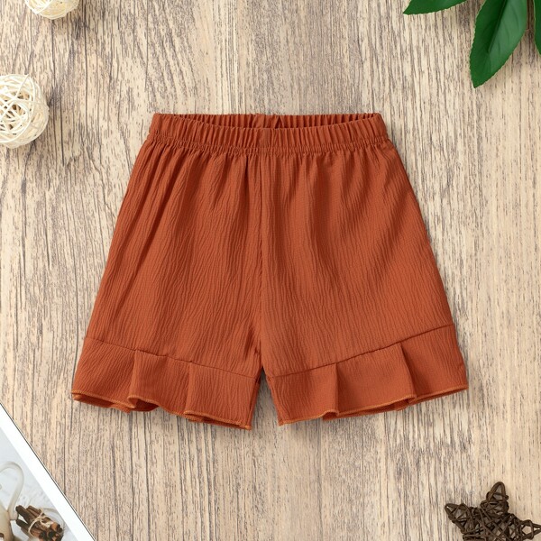 

Toddler Girls Ruffle Hem Solid Shorts, Burnt orange