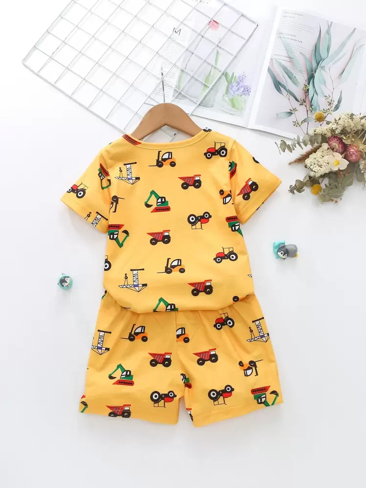 SHEIN Young Boy Cartoon Graphic Tee With Shorts - Yellow - View 2