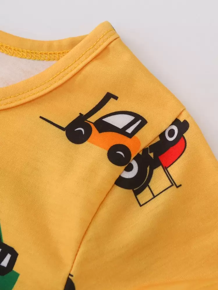 SHEIN Young Boy Cartoon Graphic Tee With Shorts - Yellow - View 4