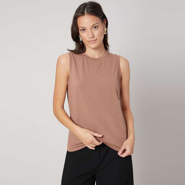 

VISCOSE STRAIGHT FIT TOP, Mocha brown