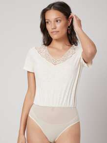 SHEIN Body estilo camiseta regular - Beis - Ver 10