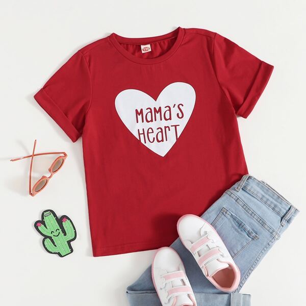 

Girls Heart And Slogan Graphic Tee, Burgundy