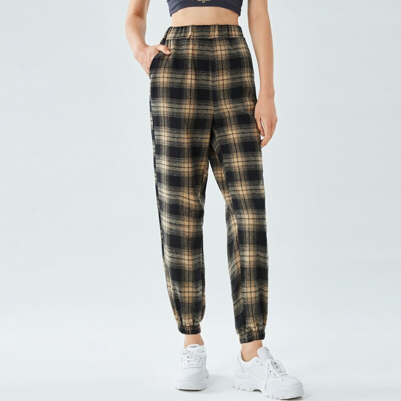 

Plaid High Waist Joggers, Multicolor