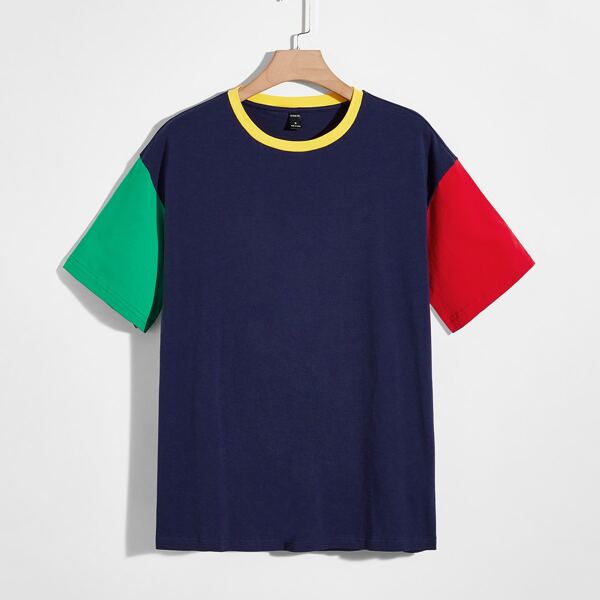 

Men Drop Shoulder Colorblock Tee, Navy blue