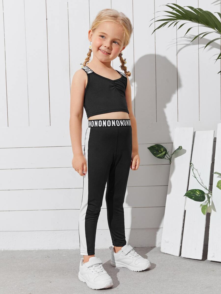 SHEIN Bộ thời trang bé gái Hội Chữ thập Lá thư Thể thao - màu đen - Xem 1