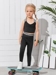 SHEIN Bộ thời trang bé gái Hội Chữ thập Lá thư Thể thao - màu đen - Xem 4