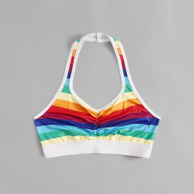 

Rainbow Stripe Ruched Halter Top, Multicolor