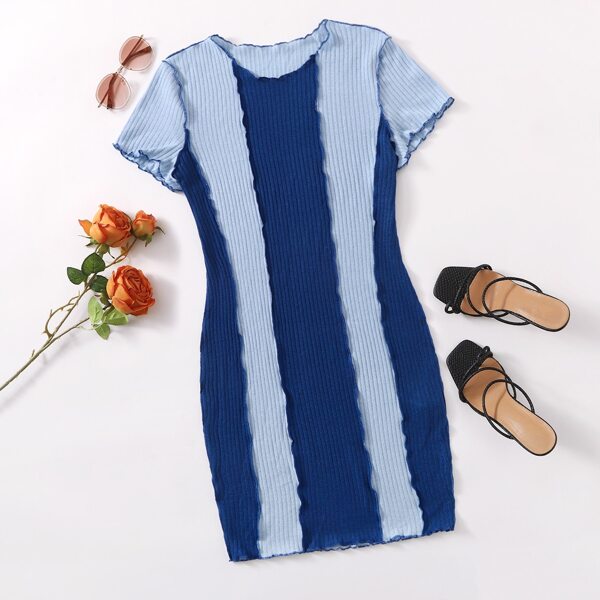 

Plus Lettuce Trim Rib-knit Colorblock Dress, Multicolor