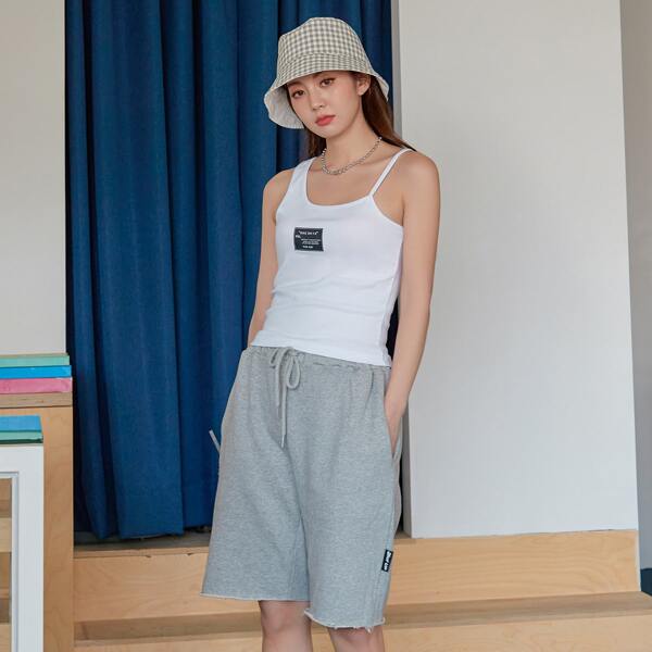 

Letter Patched Crop Tank Top, White