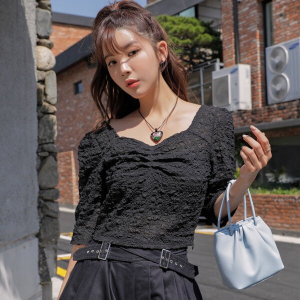 

Solid Ruched Front Blouse, Black