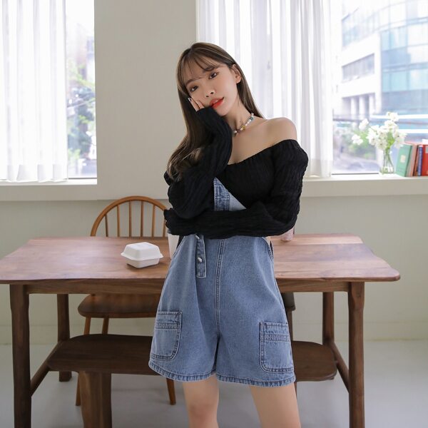 

Dual Pocket Denim Overall Without Top, Medium wash
