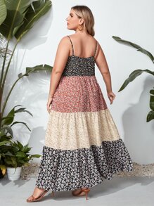 SHEIN VCAY Plus Ditsy Floral Colorblock Slip Dress