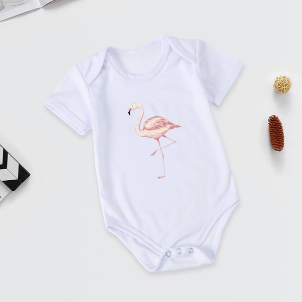

Baby Girl Flamingo Print Bodysuit, White