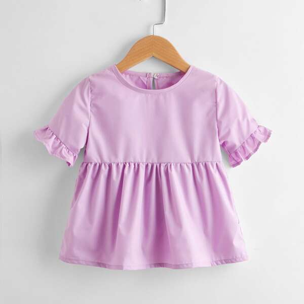 

Toddler Girls Flounce Sleeve Ruffle Hem Blouse, Lilac purple