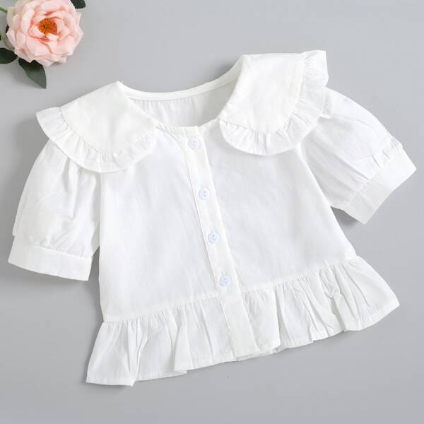 

Toddler Girls Statement Collar Peplum Blouse, White