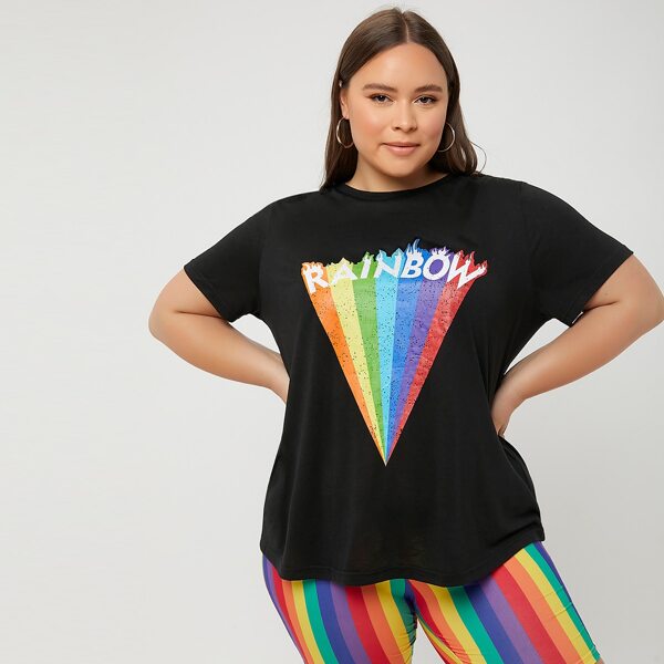 

Plus Letter & Rainbow Print Tee, Black