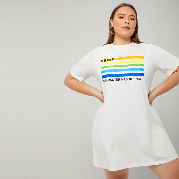 

Plus Slogan Graphic Tee Dress, White