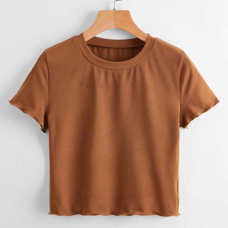 

Solid Ribbed Tee, Brown