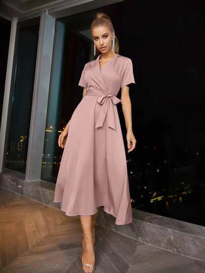 Modelyn Solid Self Tie Shirt Dress