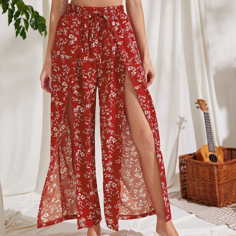 

Ditsy Floral Split Pants, Red