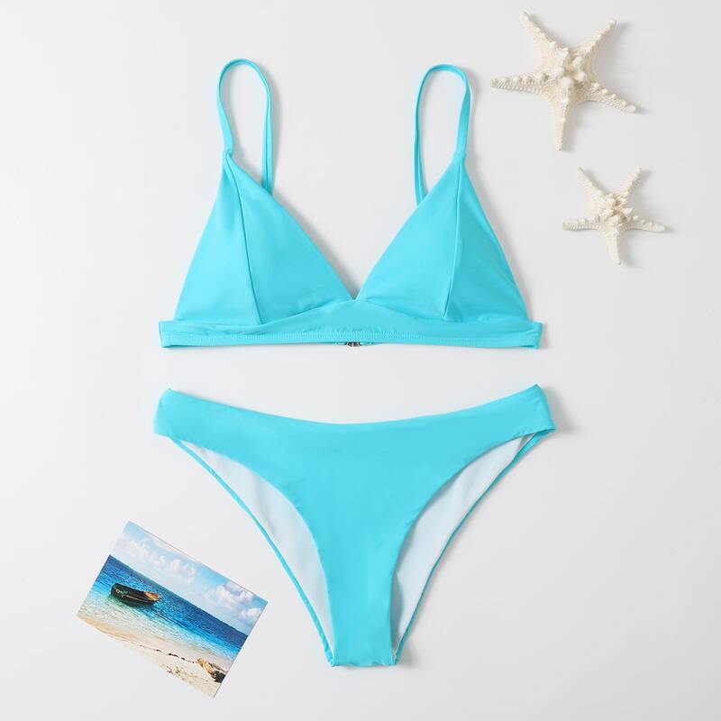 

Solid Triangle Bikini Swimsuit, Mint blue