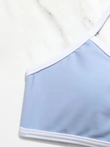 青少年女孩对比色绑带短裤比基尼套装夏季海滩 - 淡紫色 - 查看 3