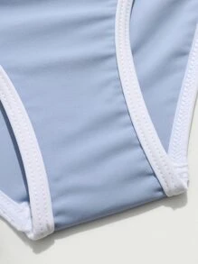 青少年女孩对比色绑带短裤比基尼套装夏季海滩 - 淡紫色 - 查看 4