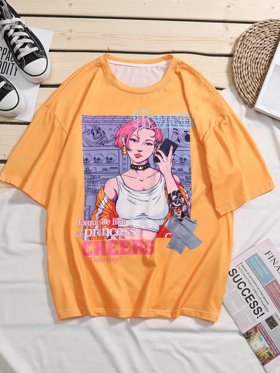 Manfinity Men Figure & Letter Graphic Tee - Yellow - View 1