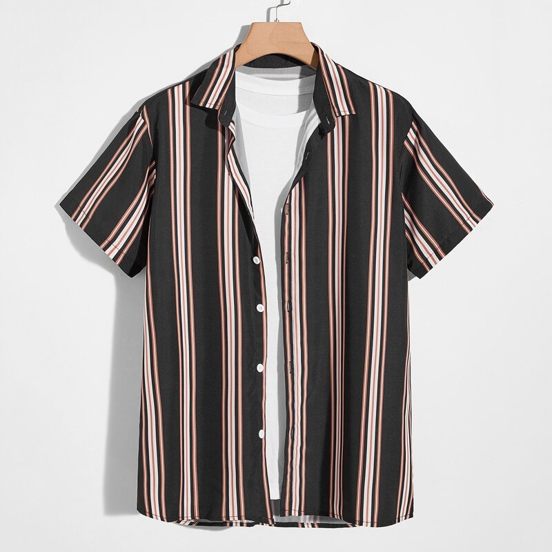 

Guys Striped Button Front Shirt Without Tee, Multicolor