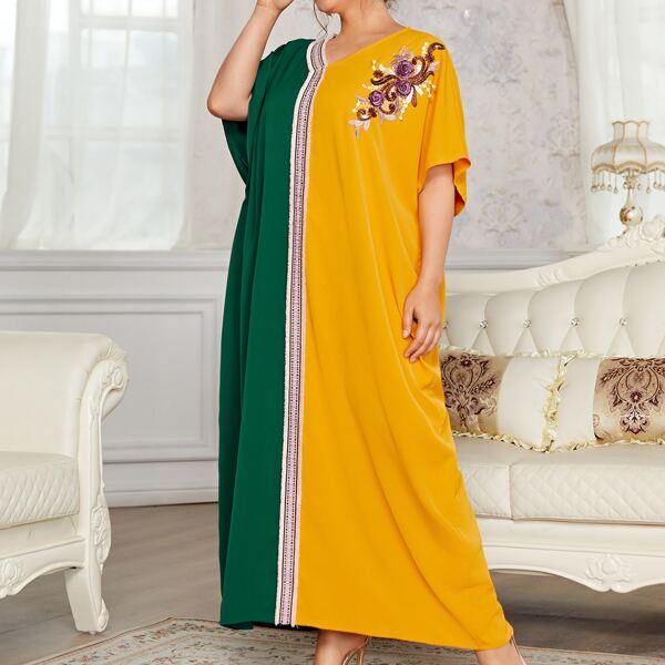 

Plus Tassel Tape Detail Appliques Two Tone Dress, Multicolor