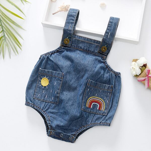 

Baby Girl Cartoon Graphic Denim Bodysuit, Medium wash