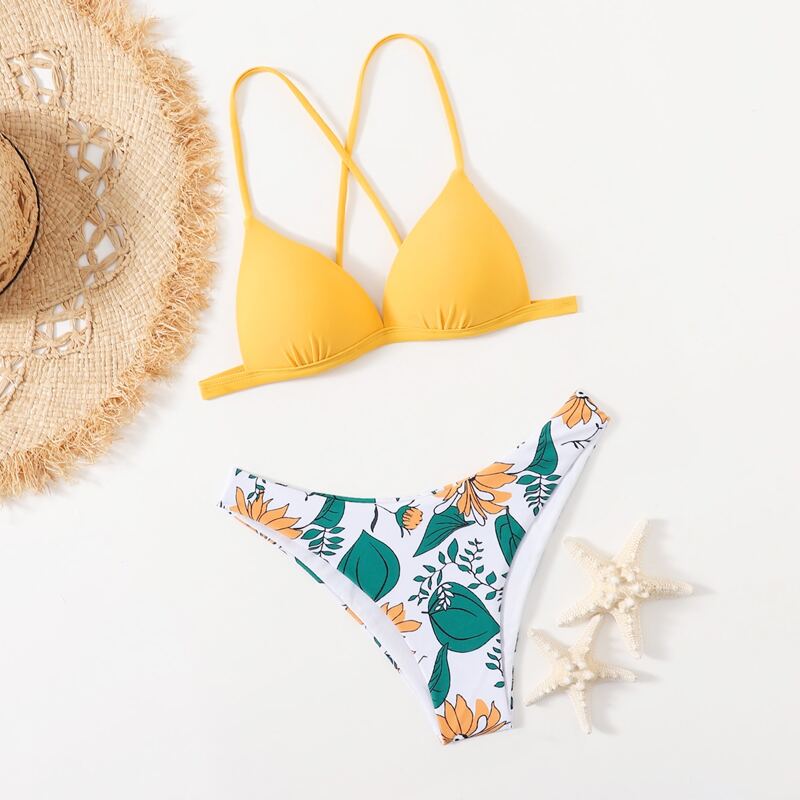 

Plants Print Bikini Swimsuit, Multicolor