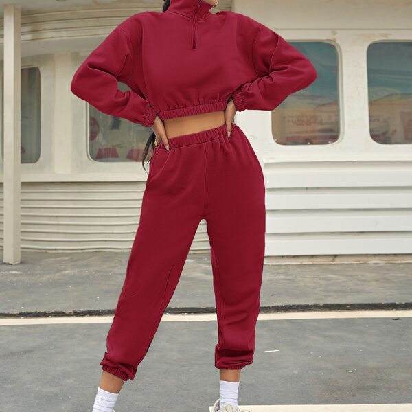 

Solid High Waist Sweatpants, Burgundy