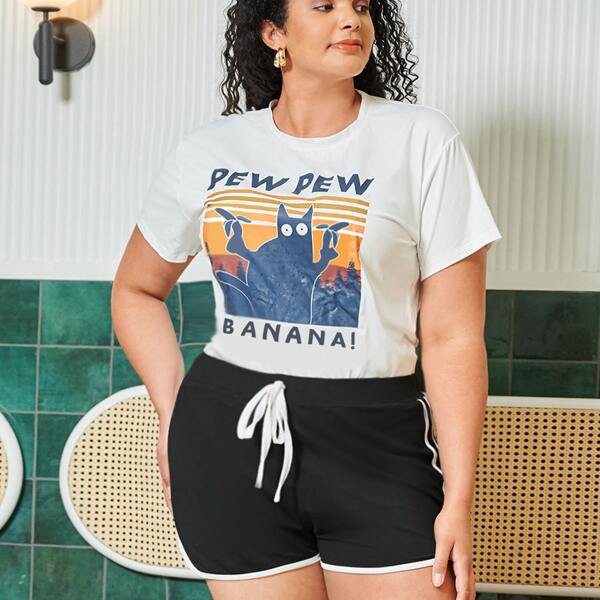 

Plus Letter & Cartoon Graphic Tee, White