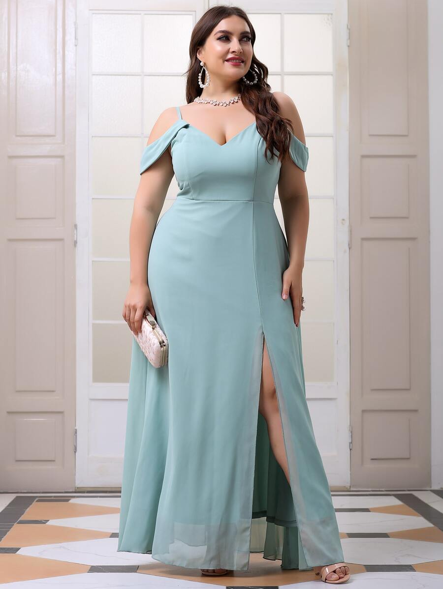 Vestido de talla grande con abertura lateral - Azul Cadete - Ver 1