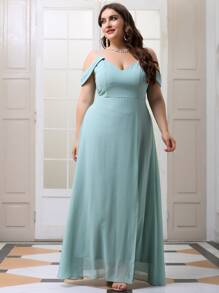Vestido de talla grande con abertura lateral - Azul Cadete - Ver 4