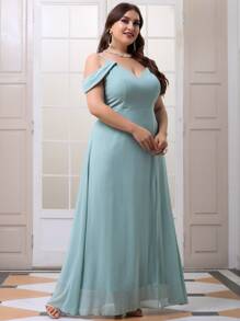 Vestido de talla grande con abertura lateral - Azul Cadete - Ver 5