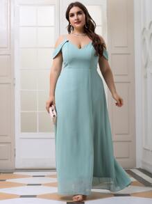 Vestido de talla grande con abertura lateral - Azul Cadete - Ver 7