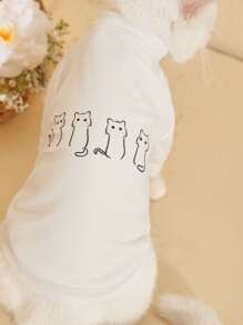 PETSIN Cartoon Cat Print Pet Tee - White - View 1