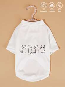 PETSIN Cartoon Cat Print Pet Tee - White - View 2