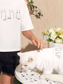 PETSIN Cartoon Cat Print Pet Tee - White - View 3