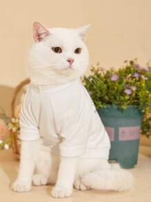 PETSIN Cartoon Cat Print Pet Tee - White - View 4