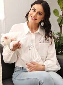 PETSIN Cartoon Cat Print Pet Tee - White - View 6