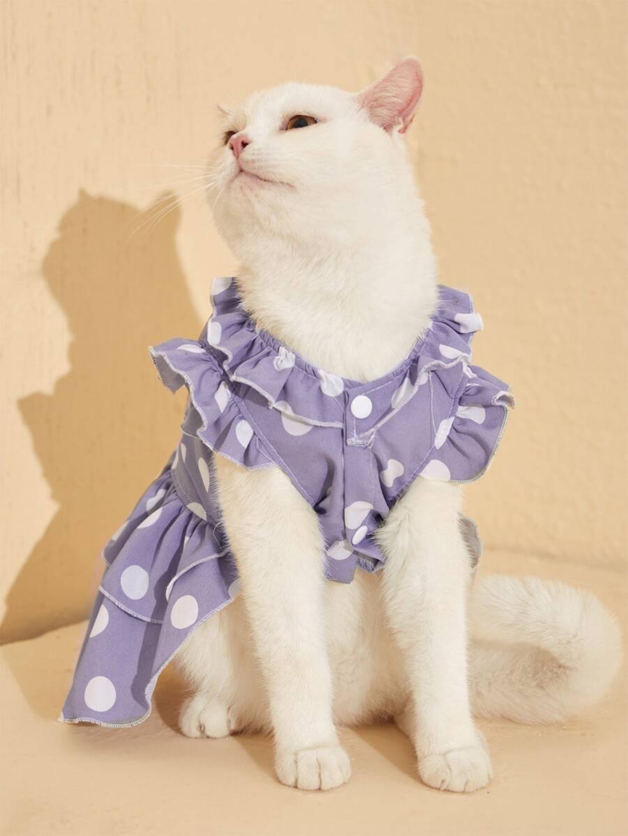 Polka Dot Pattern Pet Dress - Purple - View 1