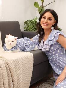 Polka Dot Pattern Pet Dress - Purple - View 3